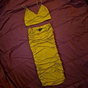 Revamped rushed skirt top set medium streatchy club date outfit ladies